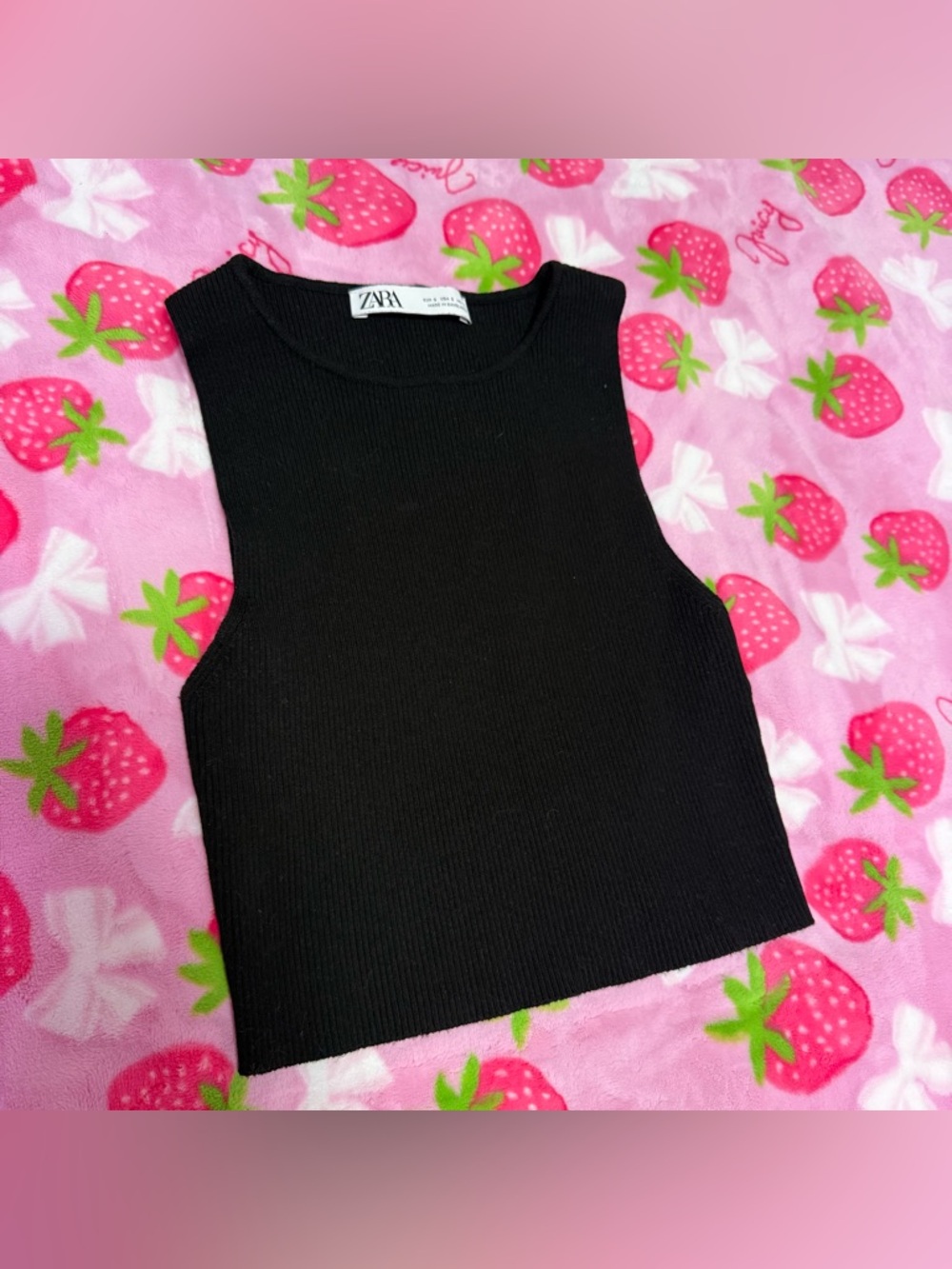 **Zara Cropped Ribbed Tank Top Black Size Small Fitted Stretch Basic
